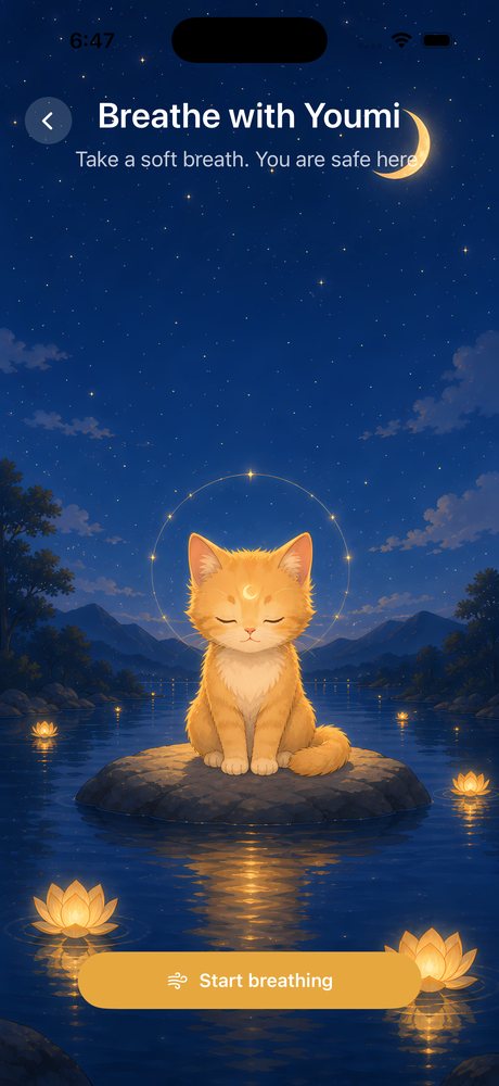 Breathing screen at a moonlit lake